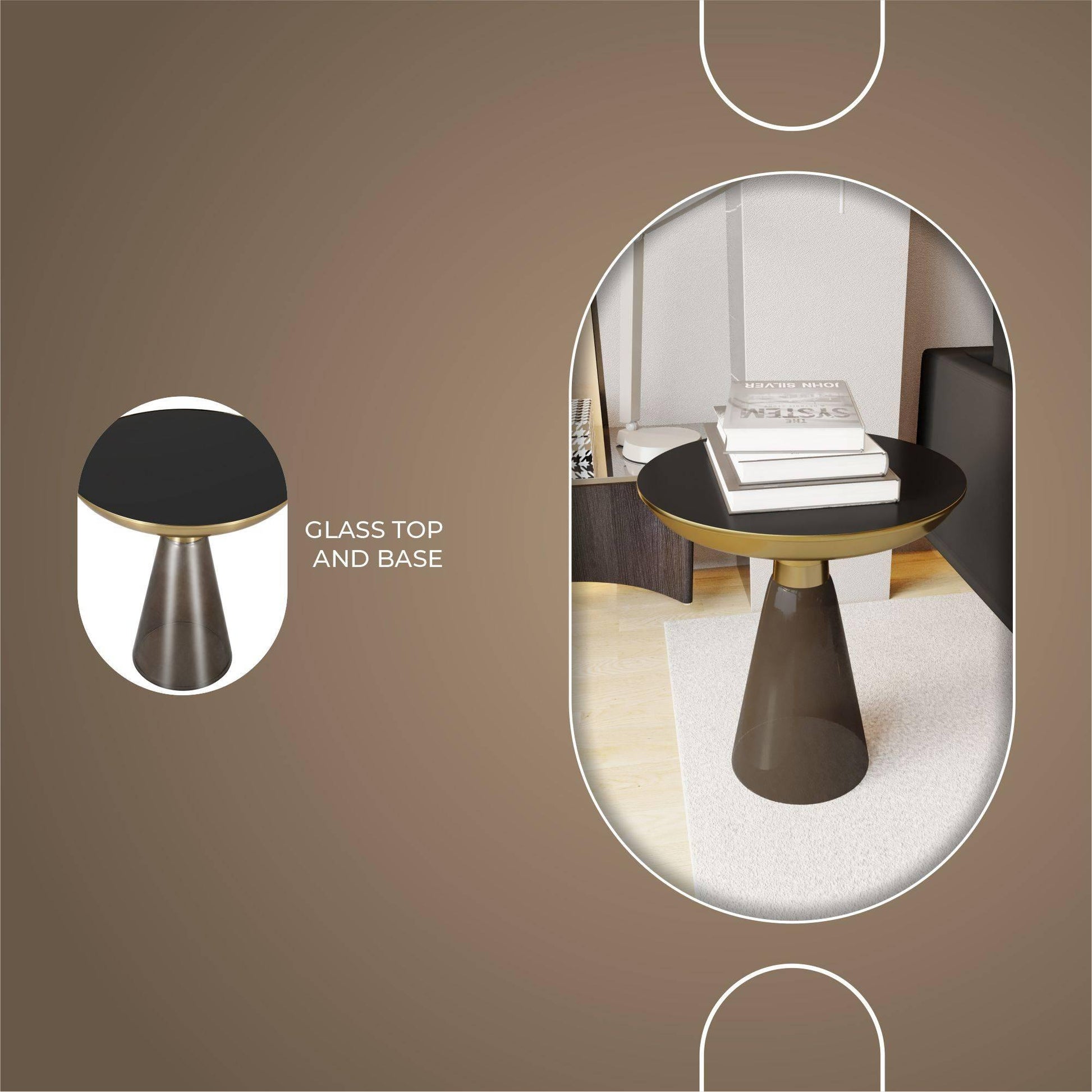 Hyalus Tully 19-Inch Round Glass Side Table with Iron Rim Frame and Glass Base - Elax Furniture