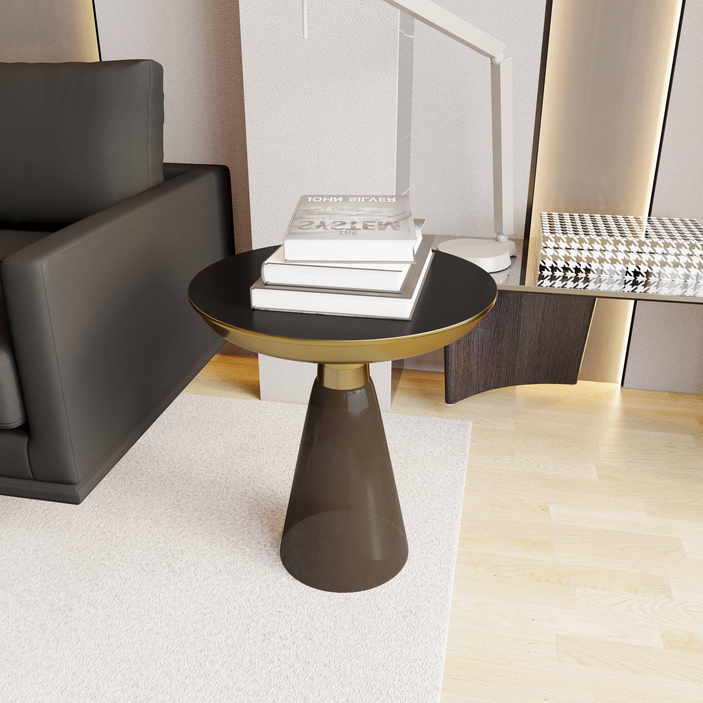 Hyalus Tully 19-Inch Round Glass Side Table with Iron Rim Frame and Glass Base - Elax Furniture