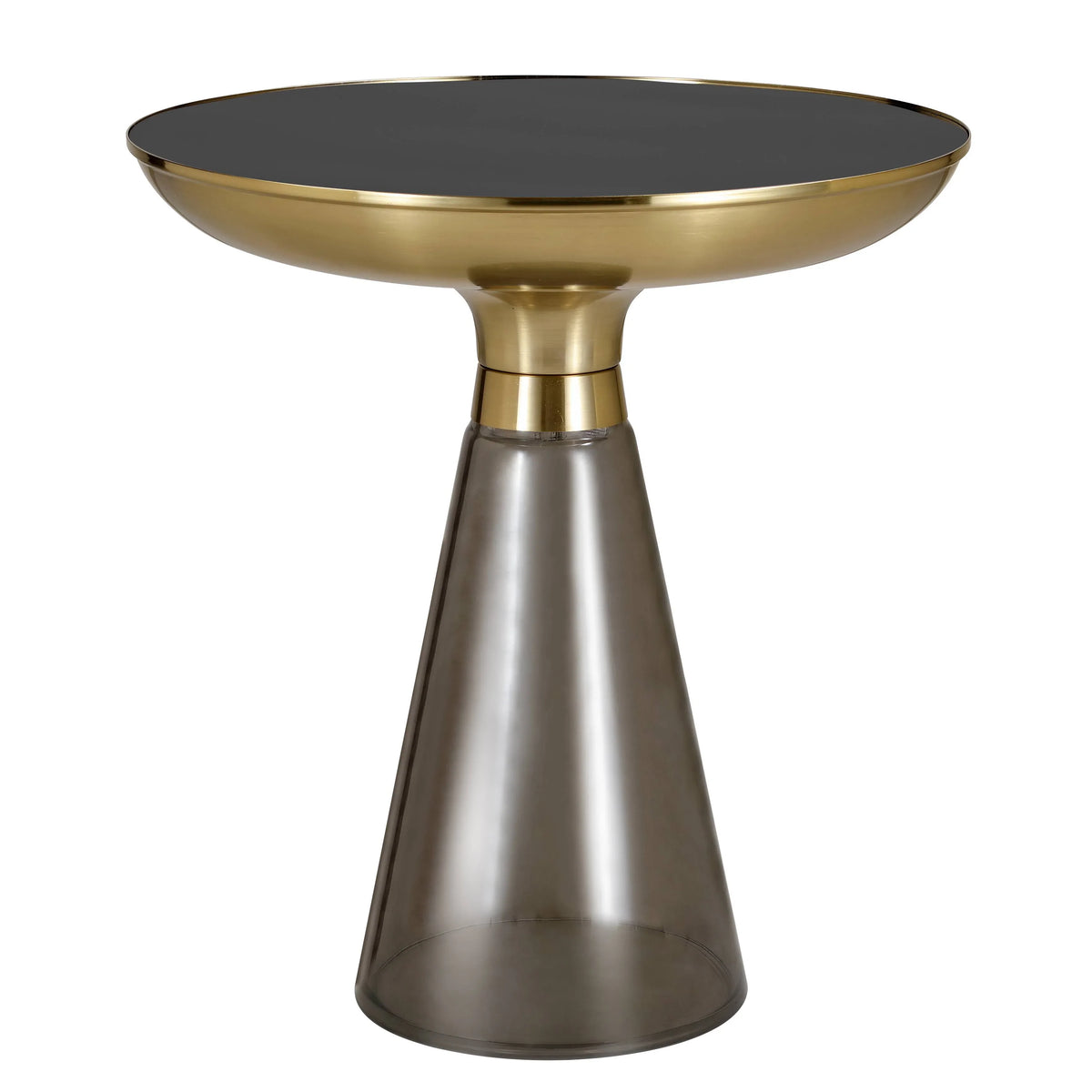 Hyalus Tully 19-Inch Round Glass Side Table with Iron Rim Frame and Glass Base - Elax Furniture