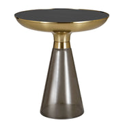 Hyalus Tully 19-Inch Round Glass Side Table with Iron Rim Frame and Glass Base - Elax Furniture
