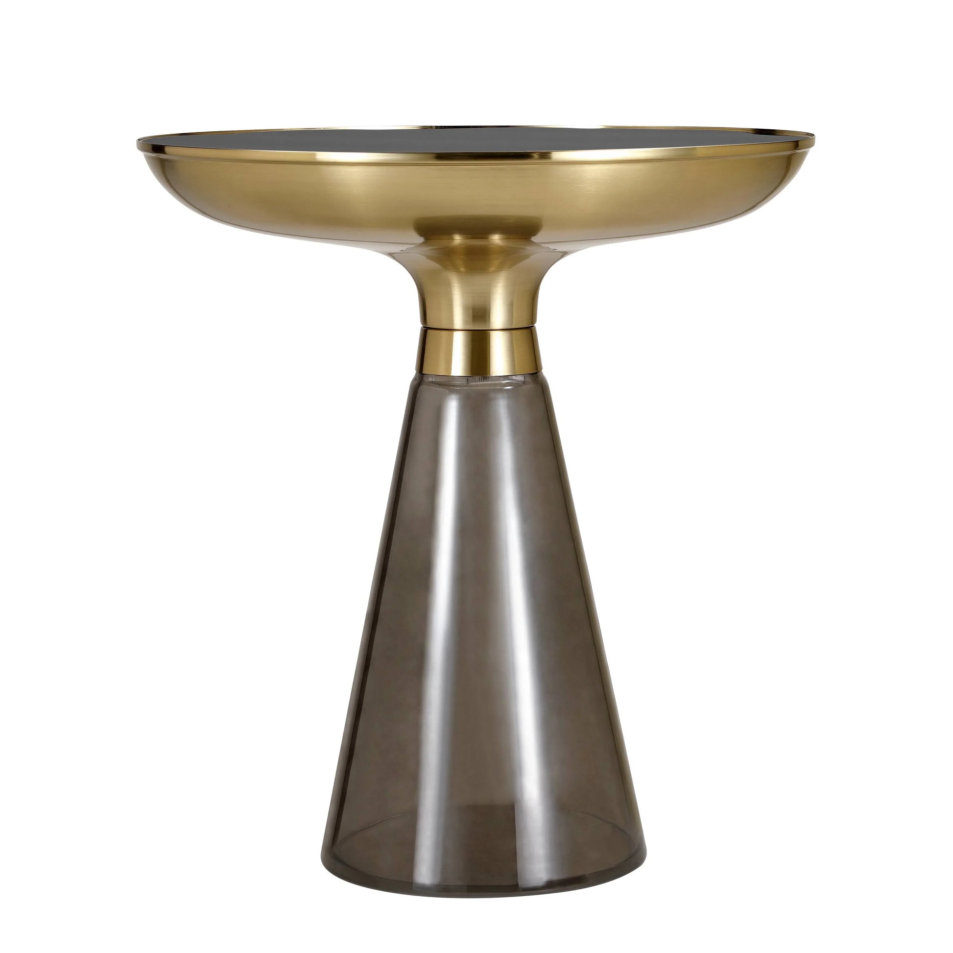 Hyalus Tully 19-Inch Round Glass Side Table with Iron Rim Frame and Glass Base - Elax Furniture