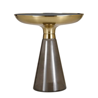 Hyalus Tully 19-Inch Round Glass Side Table with Iron Rim Frame and Glass Base - Elax Furniture