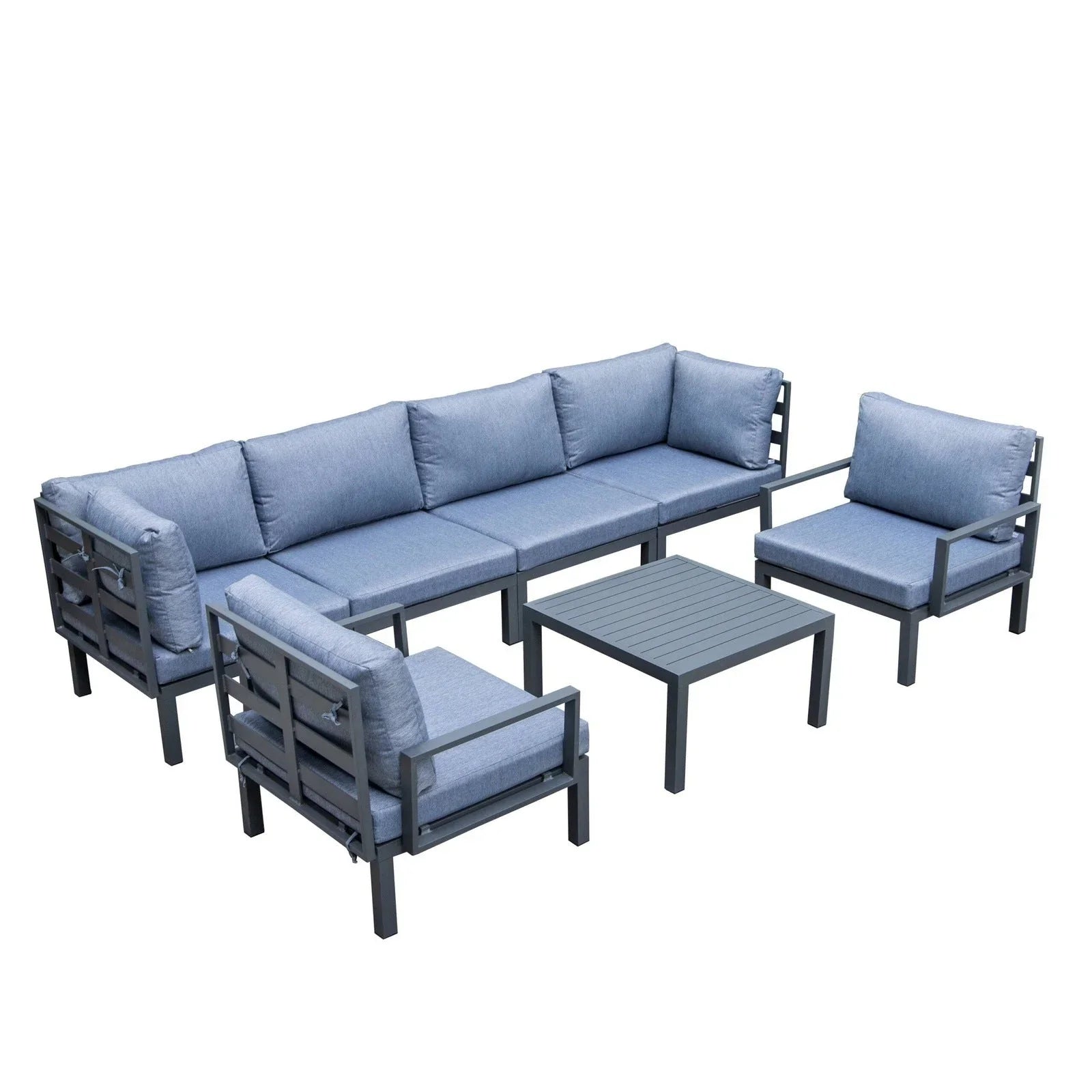 Hamilton 7-Piece Aluminum Patio Conversation Set With Coffee Table And Cushions - Elax Furniture