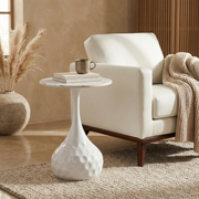 Hada Round Side/End Table with Sintered Stone Top with Steel Pedestal Base
