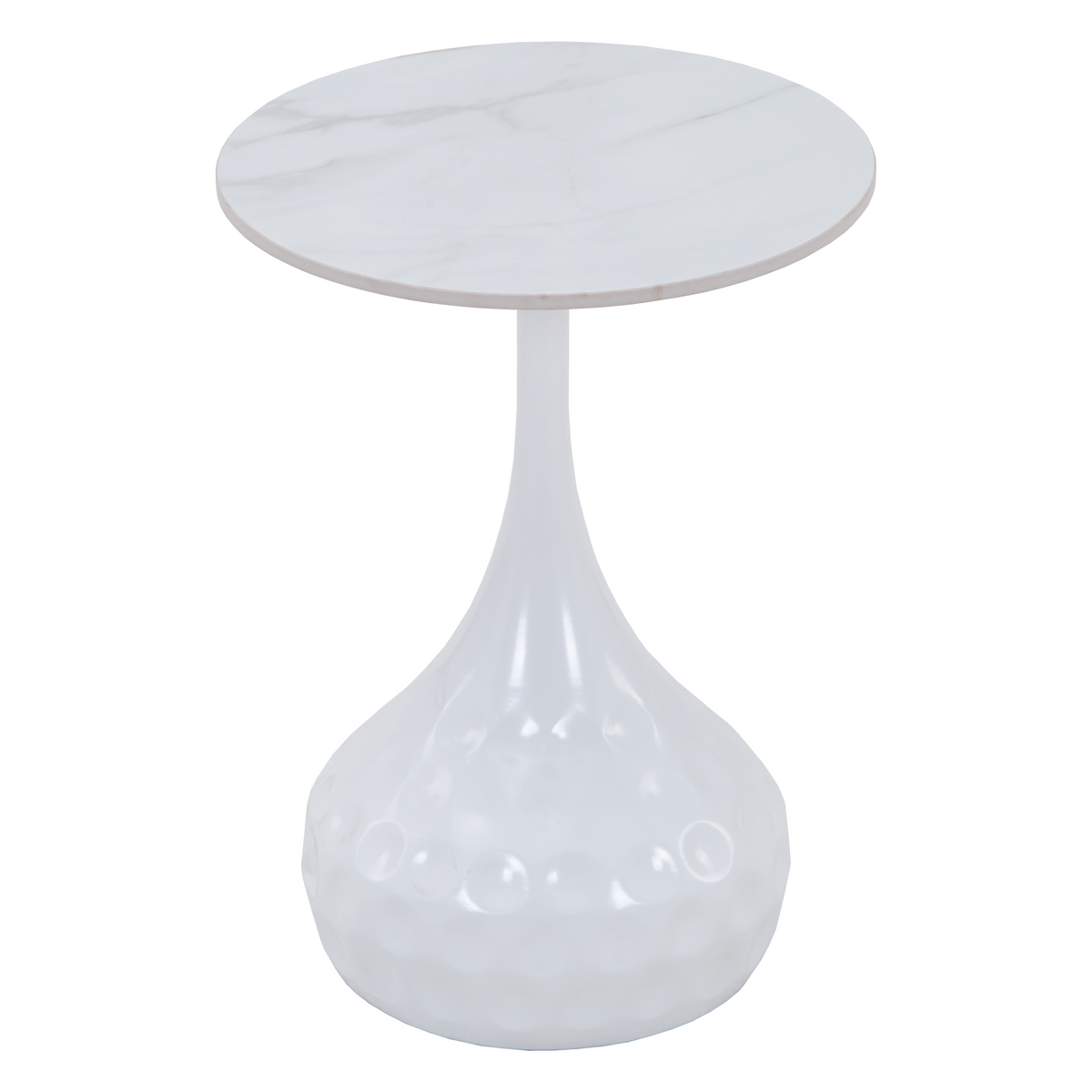 Hada Round Side/End Table with Sintered Stone Top with Steel Pedestal Base