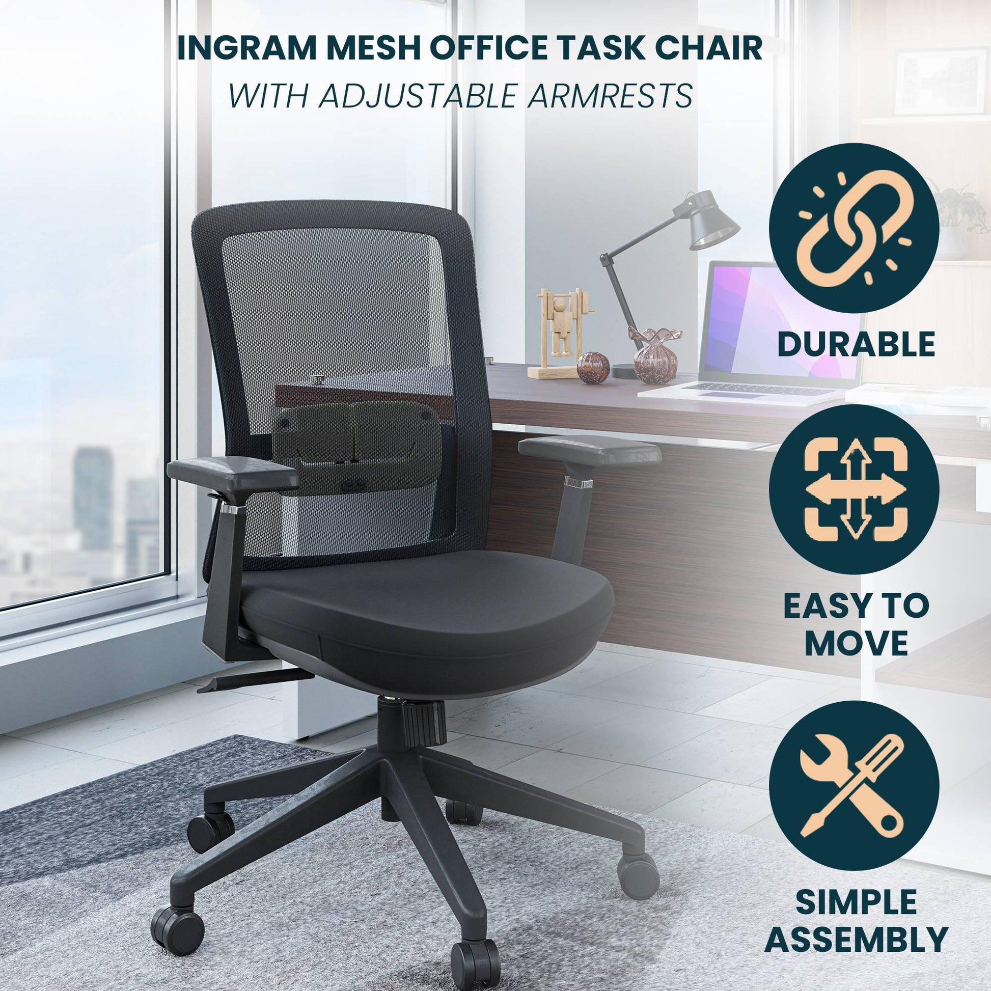 Ingram Ergonomic Modern Office Mesh Task Chair With Adjustable Height - Elax Furniture