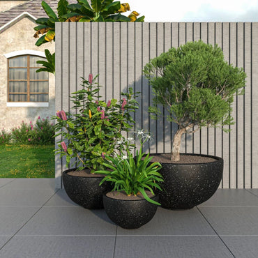 Iris Modern 3-Piece Round Planter Pot Set in Fiberstone and Clay Weather Resistant Design - Elax Furniture