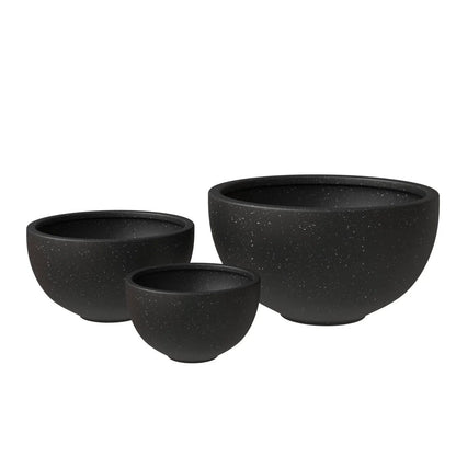 Iris Modern 3-Piece Round Planter Pot Set in Fiberstone and Clay Weather Resistant Design - Elax Furniture