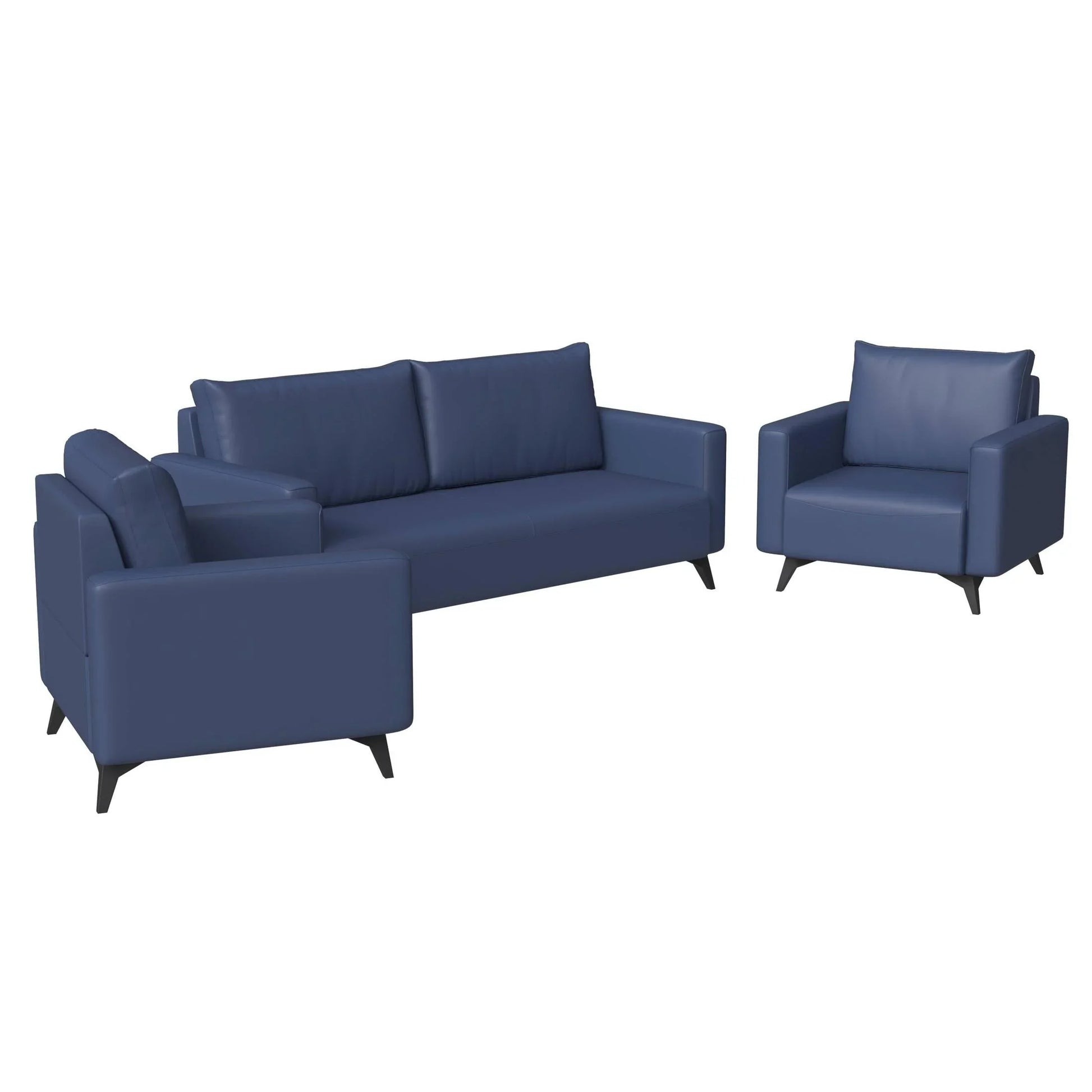 Inno 3-Piece Leather Sofa Set with 2 Single-Seater and a Three-Seater Sofa with Stainless Steel Legs - Elax Furniture