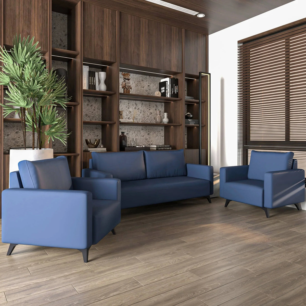 Inno 3-Piece Leather Sofa Set with 2 Single-Seater and a Three-Seater Sofa with Stainless Steel Legs - Elax Furniture