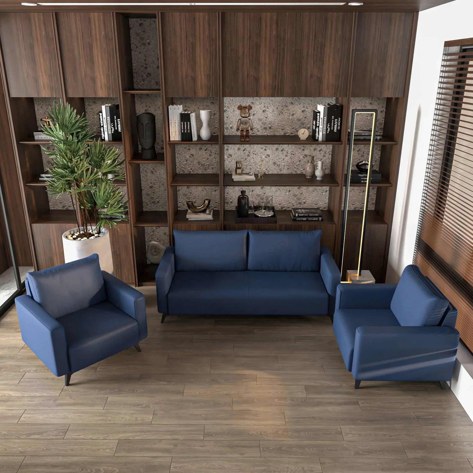 Inno 3-Piece Leather Sofa Set with 2 Single-Seater and a Three-Seater Sofa with Stainless Steel Legs - Elax Furniture