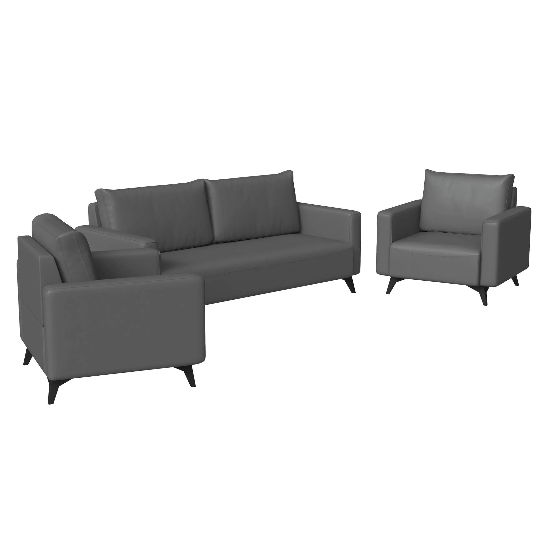 Inno 3-Piece Leather Sofa Set with 2 Single-Seater and a Three-Seater Sofa with Stainless Steel Legs - Elax Furniture