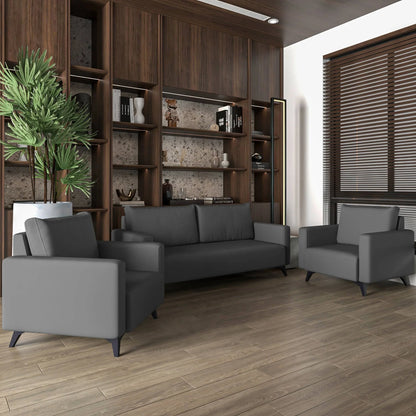 Inno 3-Piece Leather Sofa Set with 2 Single-Seater and a Three-Seater Sofa with Stainless Steel Legs - Elax Furniture