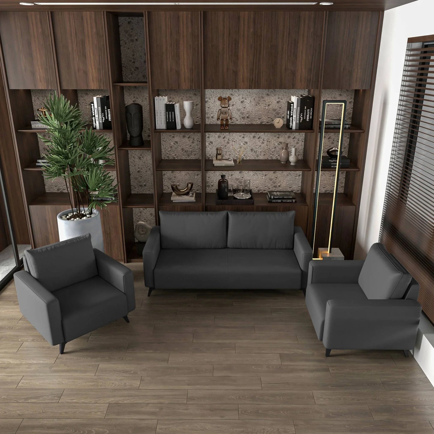 Inno 3-Piece Leather Sofa Set with 2 Single-Seater and a Three-Seater Sofa with Stainless Steel Legs - Elax Furniture