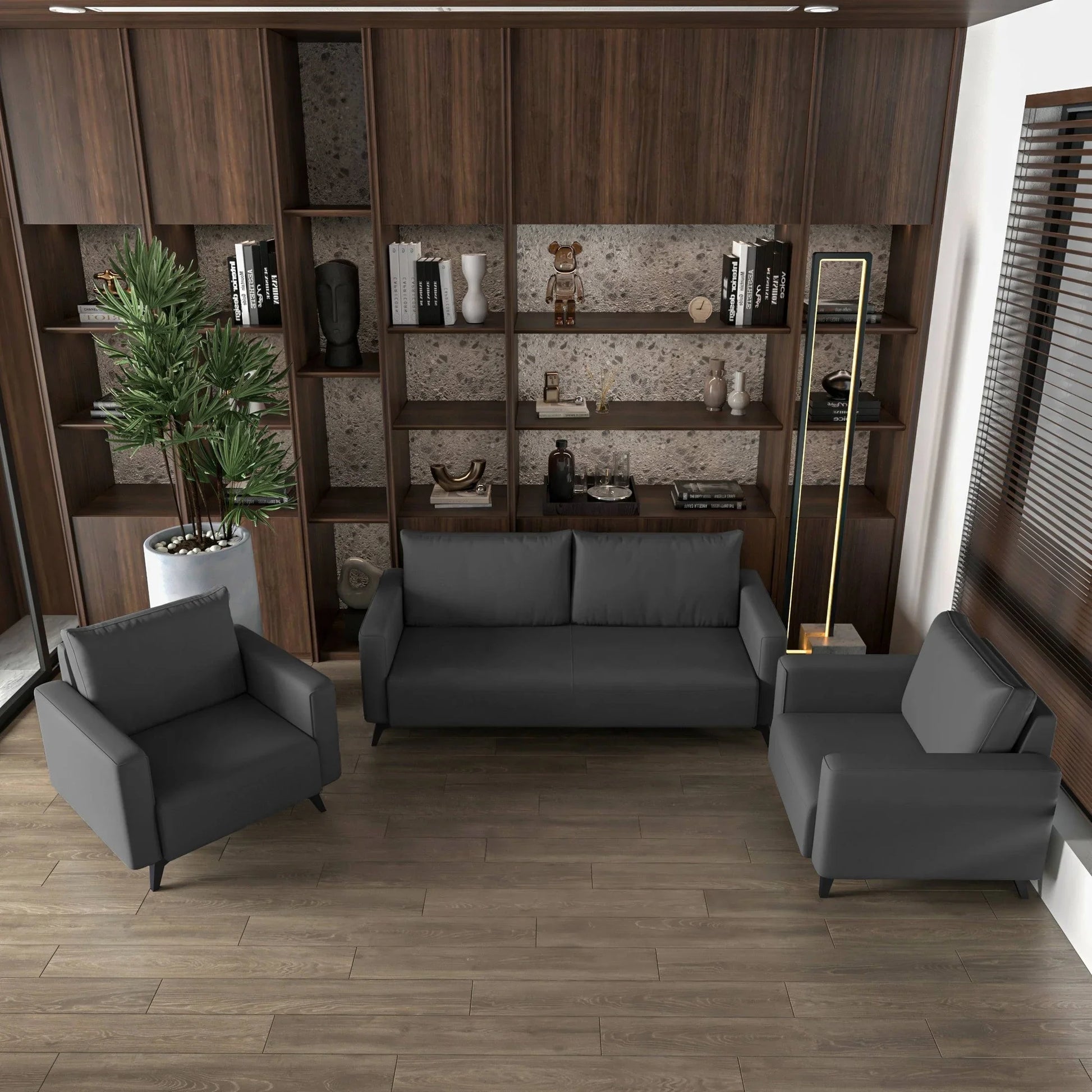 Inno 3-Piece Leather Sofa Set with 2 Single-Seater and a Three-Seater Sofa with Stainless Steel Legs - Elax Furniture