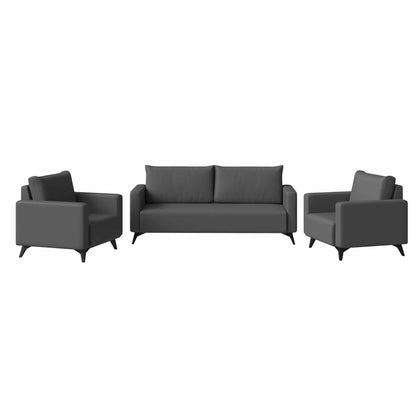 Inno 3-Piece Leather Sofa Set with 2 Single-Seater and a Three-Seater Sofa with Stainless Steel Legs - Elax Furniture