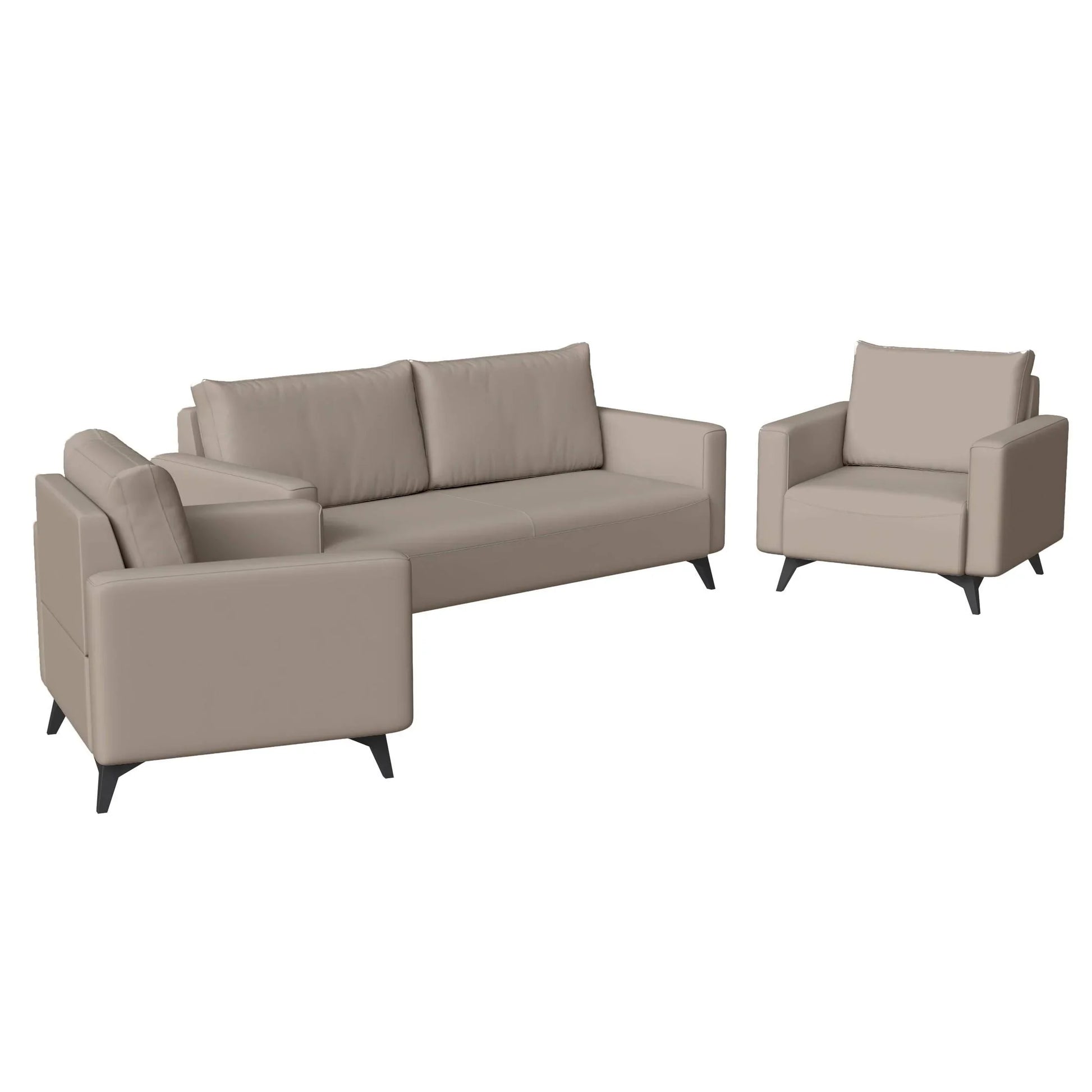 Inno 3-Piece Leather Sofa Set with 2 Single-Seater and a Three-Seater Sofa with Stainless Steel Legs - Elax Furniture