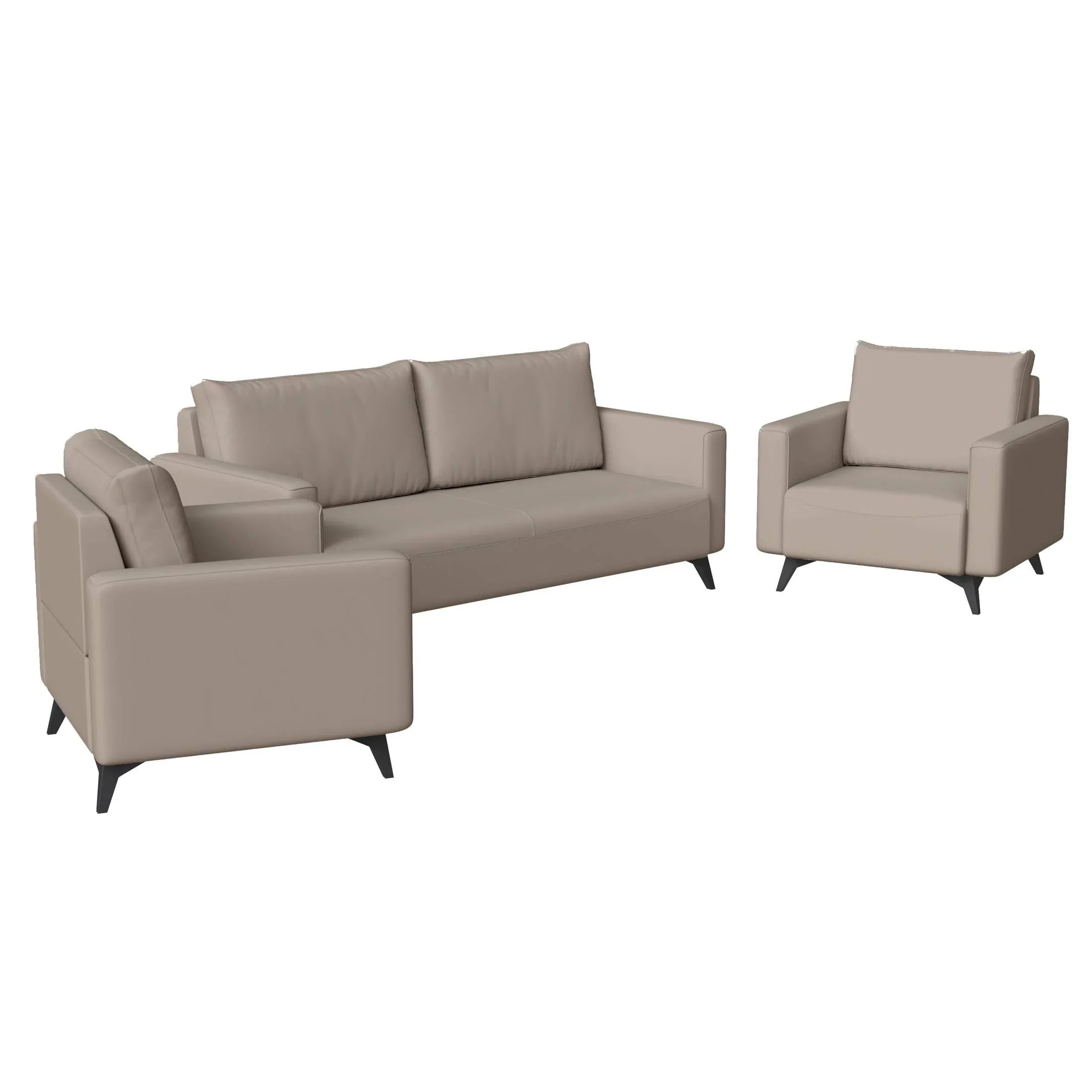 Inno 3-Piece Leather Sofa Set with 2 Single-Seater and a Three-Seater Sofa with Stainless Steel Legs - Elax Furniture