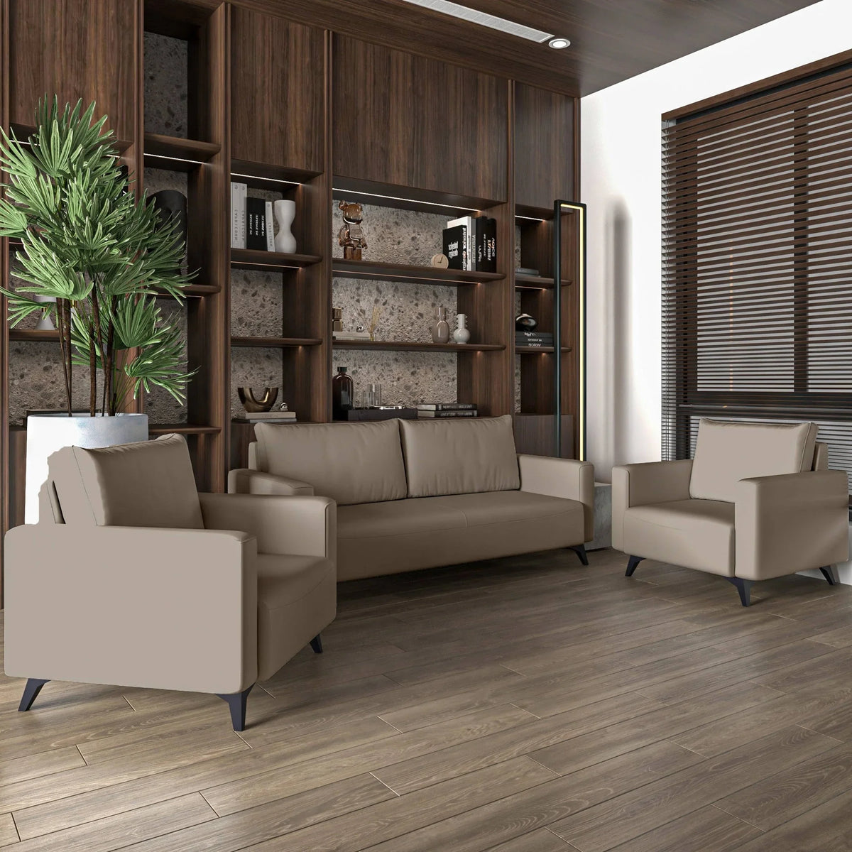 Inno 3-Piece Leather Sofa Set with 2 Single-Seater and a Three-Seater Sofa with Stainless Steel Legs - Elax Furniture