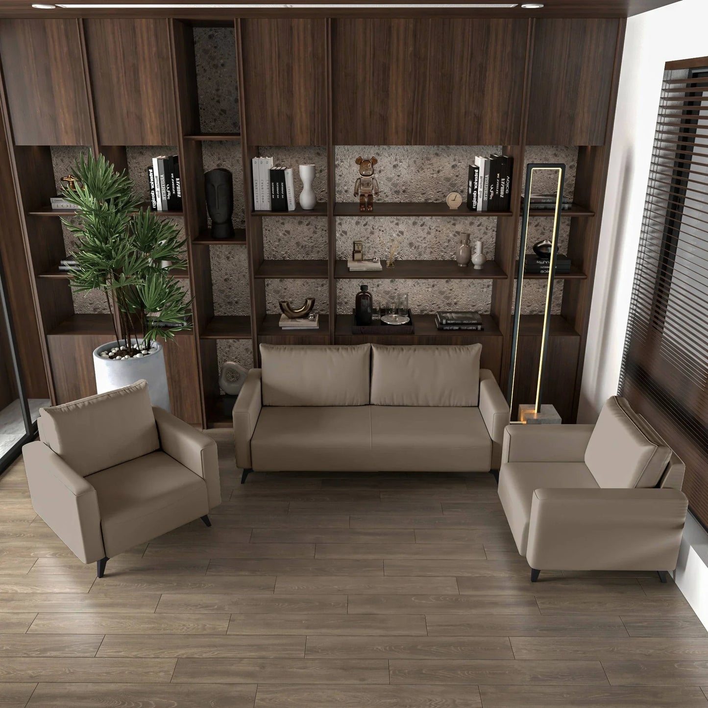 Inno 3-Piece Leather Sofa Set with 2 Single-Seater and a Three-Seater Sofa with Stainless Steel Legs - Elax Furniture