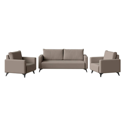 Inno 3-Piece Leather Sofa Set with 2 Single-Seater and a Three-Seater Sofa with Stainless Steel Legs - Elax Furniture