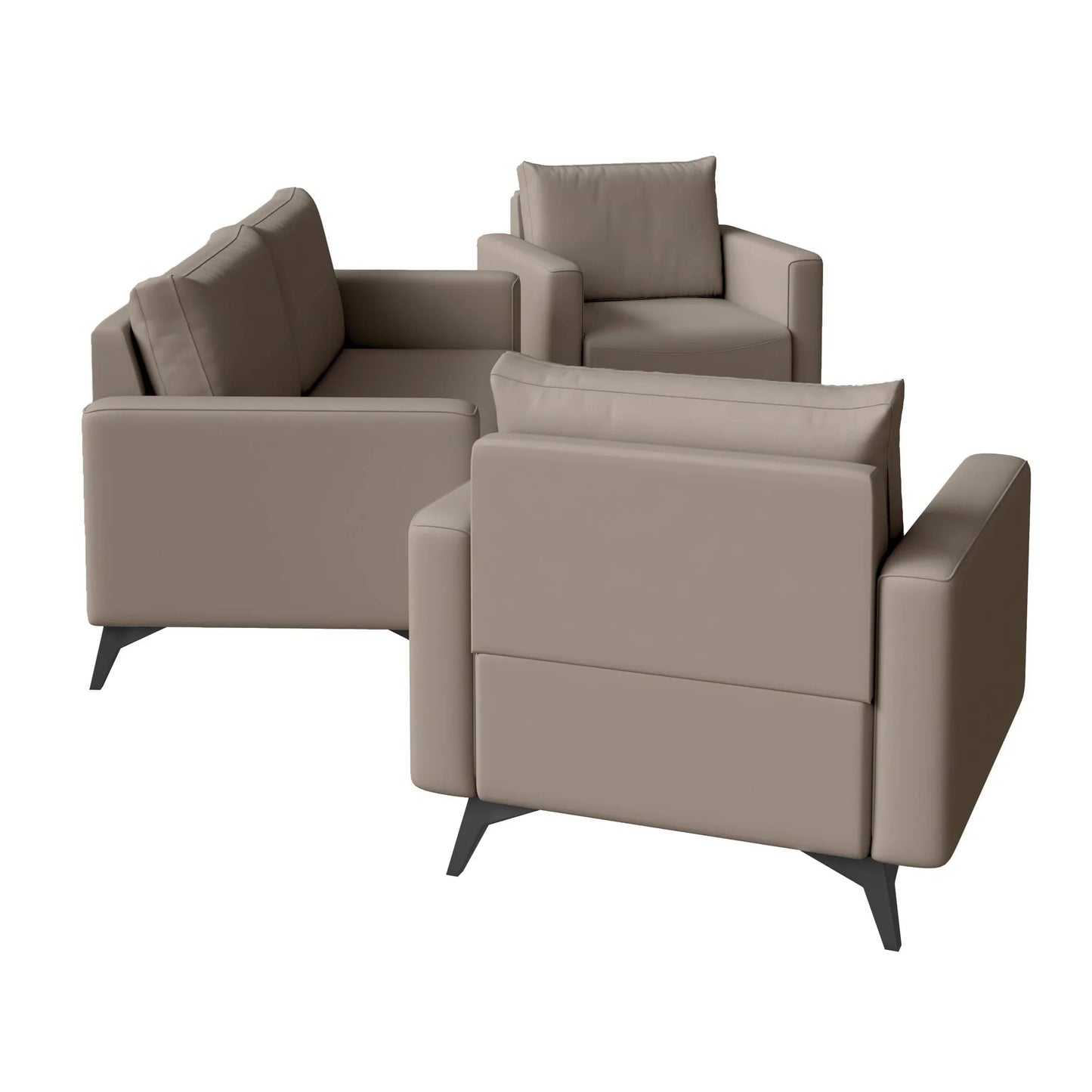Inno 3-Piece Leather Sofa Set with 2 Single-Seater and a Three-Seater Sofa with Stainless Steel Legs - Elax Furniture