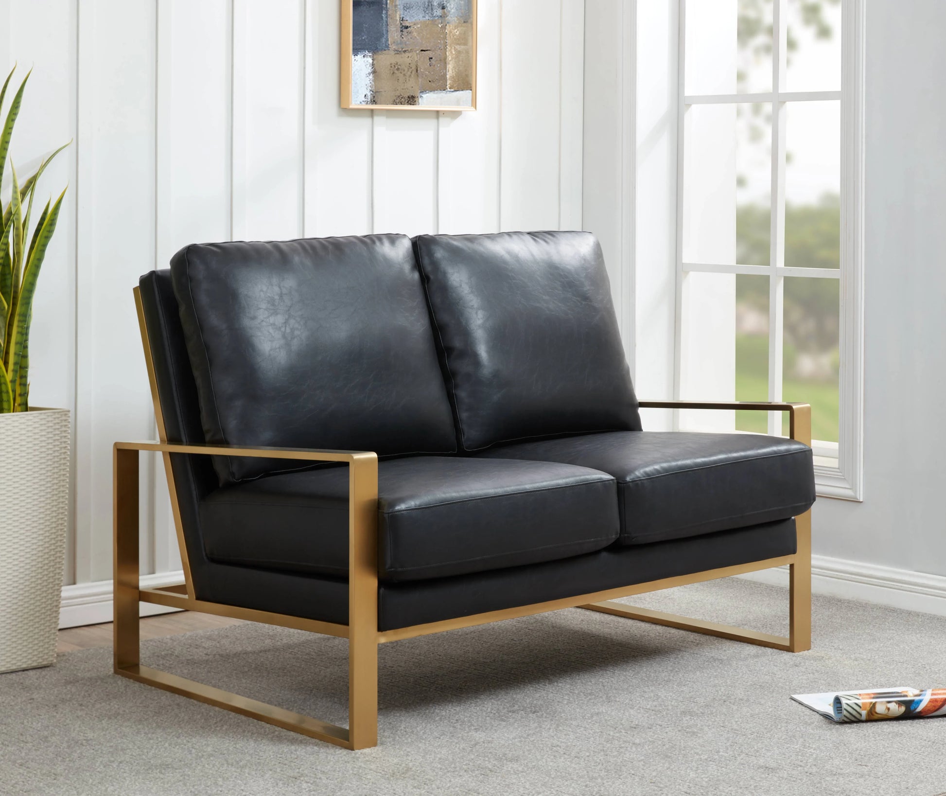 Jefferson Contemporary Velvet/Leather Loveseat with Stainless Steel Frame - Elax Furniture