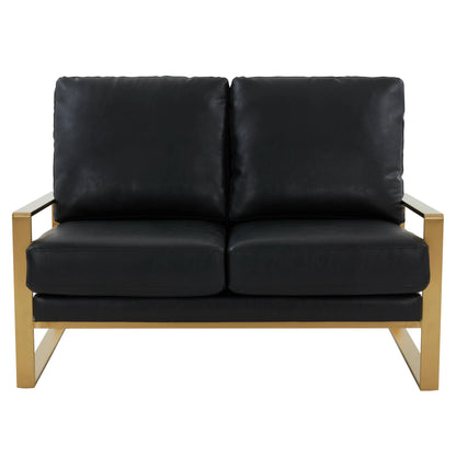 Jefferson Contemporary Velvet/Leather Loveseat with Stainless Steel Frame - Elax Furniture