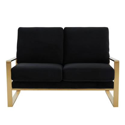 Jefferson Contemporary Velvet/Leather Loveseat with Stainless Steel Frame - Elax Furniture