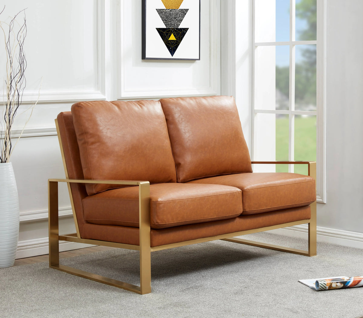Jefferson Contemporary Velvet/Leather Loveseat with Stainless Steel Frame - Elax Furniture