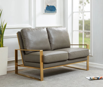 Jefferson Contemporary Velvet/Leather Loveseat with Stainless Steel Frame - Elax Furniture
