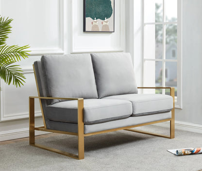 Jefferson Contemporary Velvet/Leather Loveseat with Stainless Steel Frame - Elax Furniture