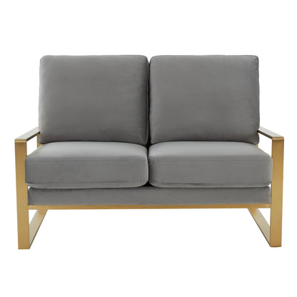 Jefferson Contemporary Velvet/Leather Loveseat with Stainless Steel Frame - Elax Furniture