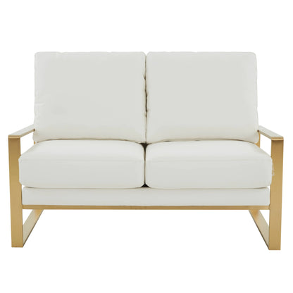 Jefferson Contemporary Velvet/Leather Loveseat with Stainless Steel Frame - Elax Furniture