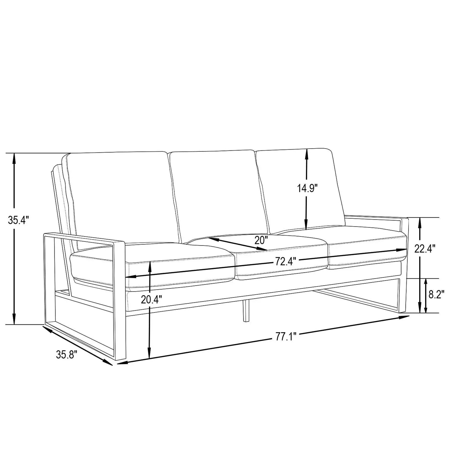 Jefferson 3-Seater Velvet/Leather Full Size Sofa in Stainless Steel - Elax Furniture