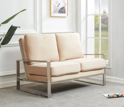 Jefferson Contemporary Velvet/Leather Loveseat with Stainless Steel Frame - Elax Furniture