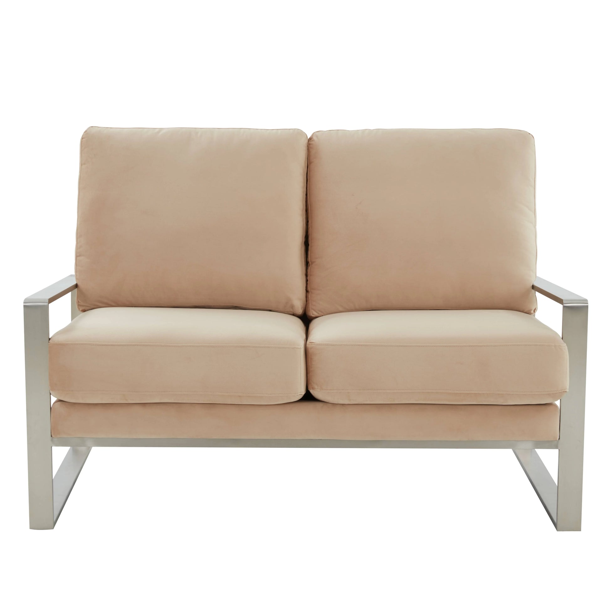 Jefferson Contemporary Velvet/Leather Loveseat with Stainless Steel Frame - Elax Furniture