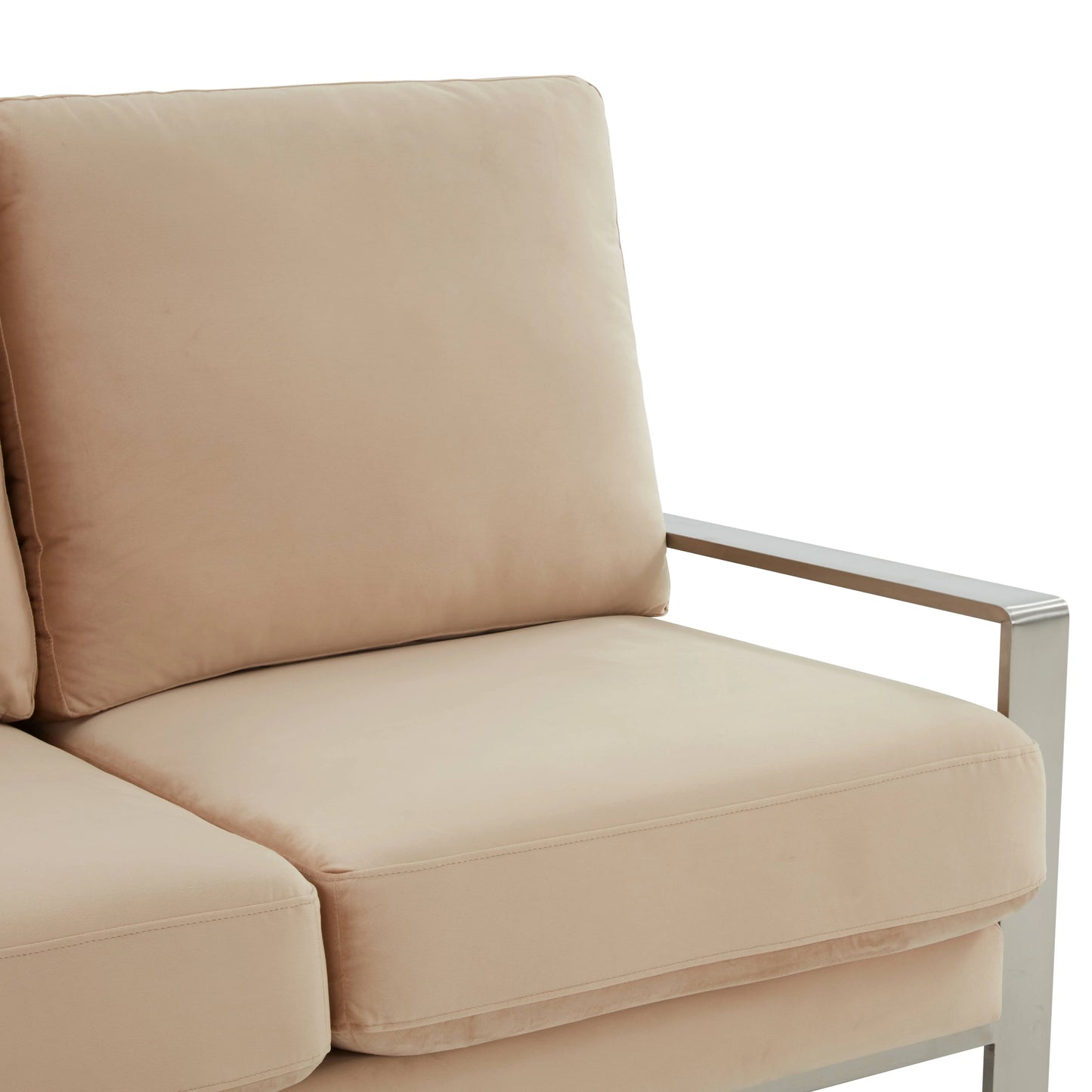 Jefferson Contemporary Velvet/Leather Loveseat with Stainless Steel Frame - Elax Furniture