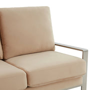 Jefferson Contemporary Velvet/Leather Loveseat with Stainless Steel Frame - Elax Furniture