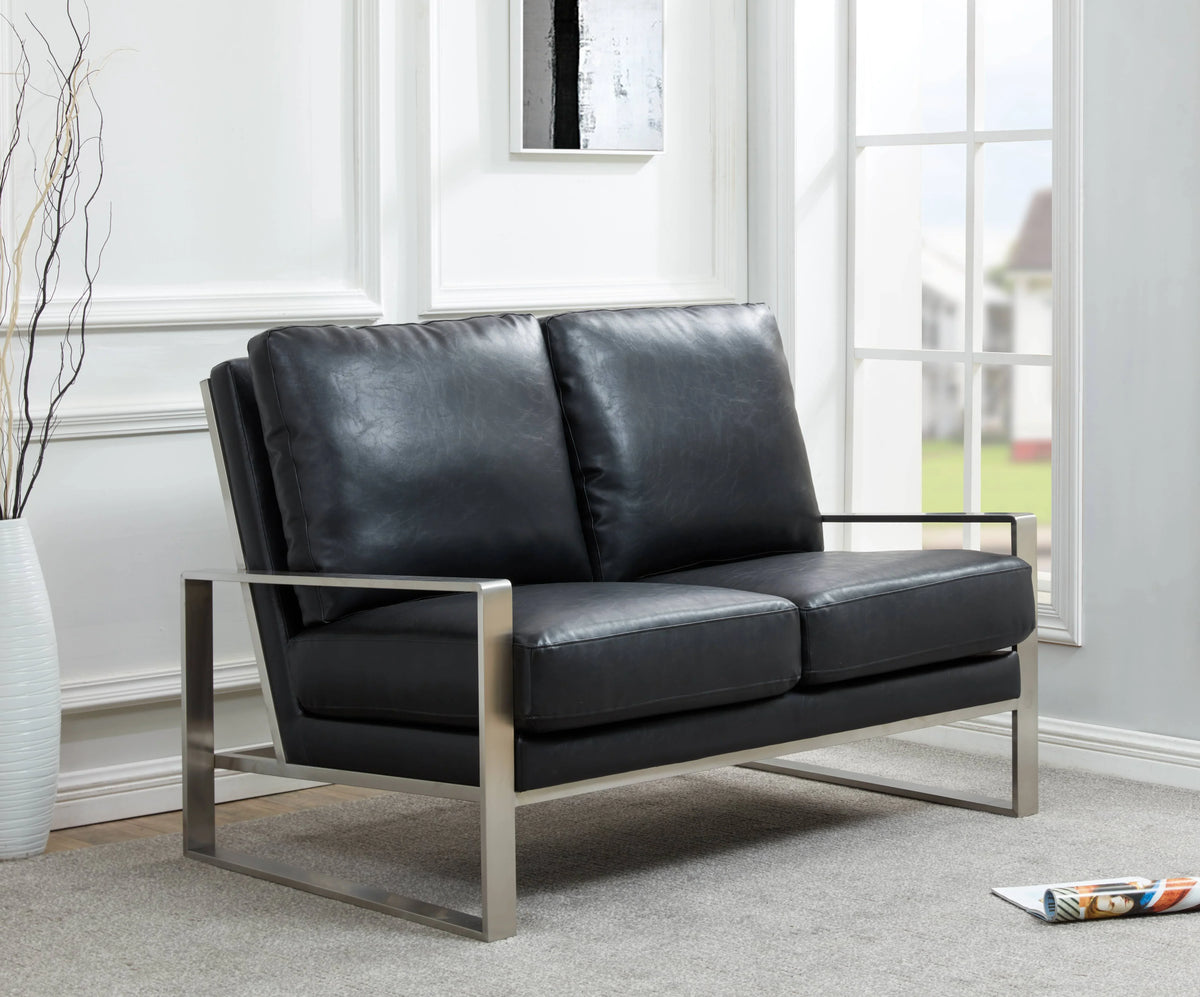 Jefferson Contemporary Velvet/Leather Loveseat with Stainless Steel Frame - Elax Furniture