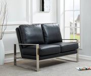Jefferson Contemporary Velvet/Leather Loveseat with Stainless Steel Frame - Elax Furniture