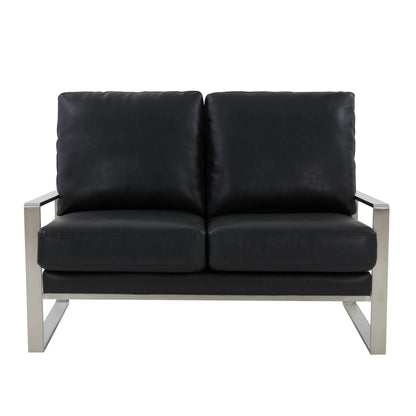 Jefferson Contemporary Velvet/Leather Loveseat with Stainless Steel Frame - Elax Furniture