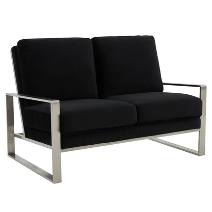 Jefferson Contemporary Velvet/Leather Loveseat with Stainless Steel Frame - Elax Furniture