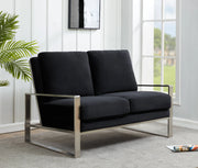 Jefferson Contemporary Velvet/Leather Loveseat with Stainless Steel Frame - Elax Furniture
