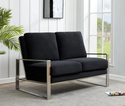 Jefferson Contemporary Velvet/Leather Loveseat with Stainless Steel Frame - Elax Furniture