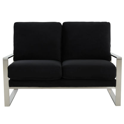 Jefferson Contemporary Velvet/Leather Loveseat with Stainless Steel Frame - Elax Furniture