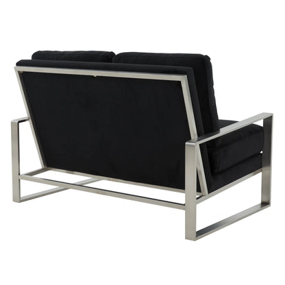 Jefferson Contemporary Velvet/Leather Loveseat with Stainless Steel Frame - Elax Furniture