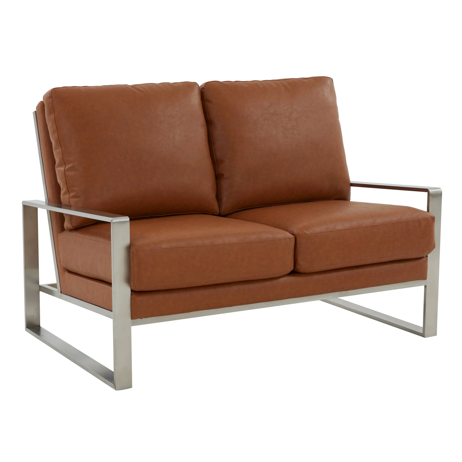 Jefferson Contemporary Velvet/Leather Loveseat with Stainless Steel Frame - Elax Furniture