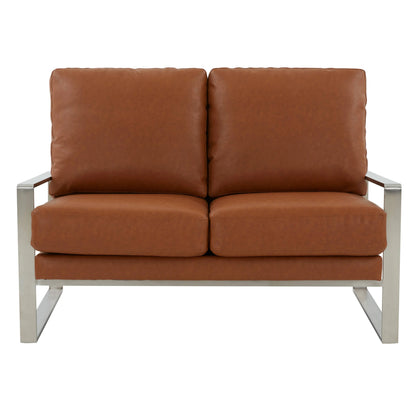Jefferson Contemporary Velvet/Leather Loveseat with Stainless Steel Frame - Elax Furniture
