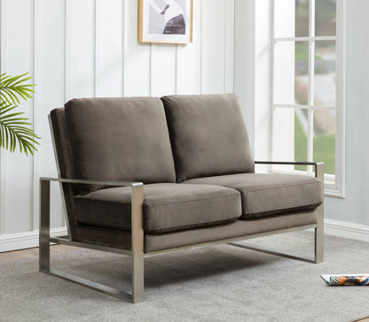 Jefferson Contemporary Velvet/Leather Loveseat with Stainless Steel Frame - Elax Furniture